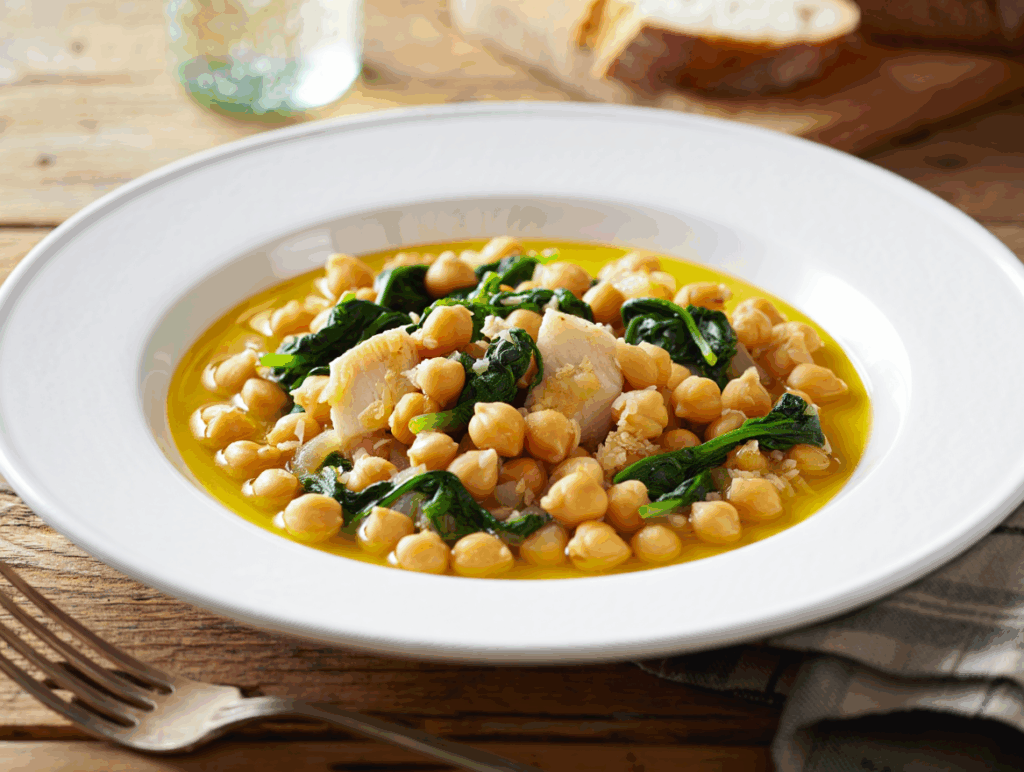 Potaje de garbanzos con bacalao y espinacas