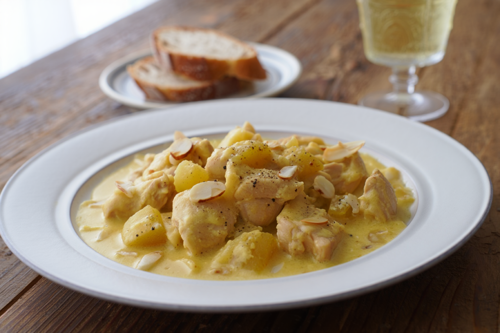 Ragú de pollo en salsa de almendras