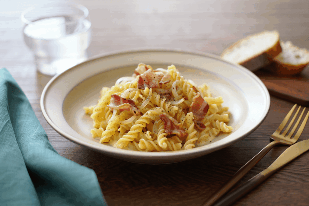 Pasta espiral a la carbonara