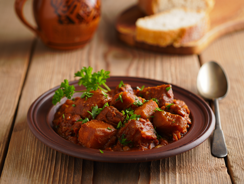 Cerdo guisado con salsa de verduras