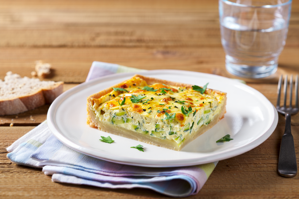 Quiche de calabacín, puerros y 5 quesos