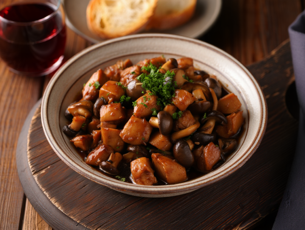 Ragú de pollo con soja y setas variadas