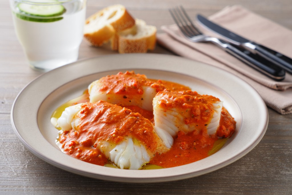 Bacalao con salsa de pimientos del piquillo