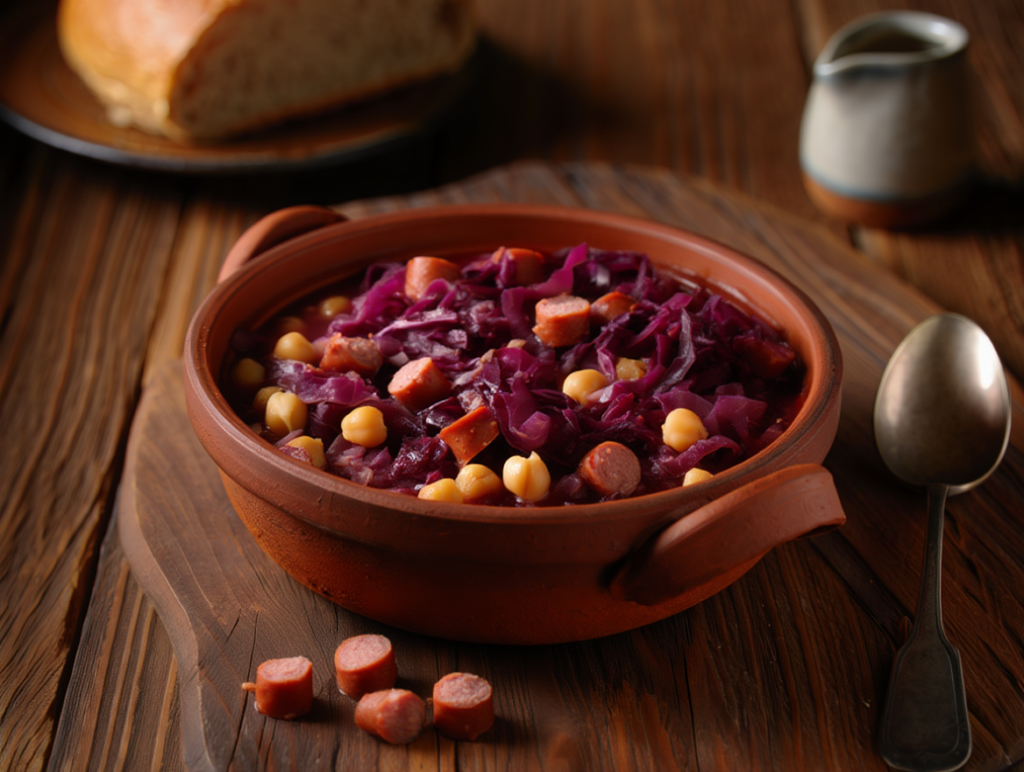Garbanzos con repollo y salchicha ahumada