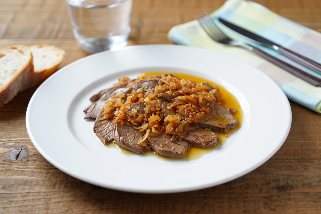 Filetes de hígado wagyu encebollados