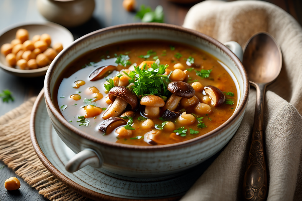 Sopa de garbanzos con setas