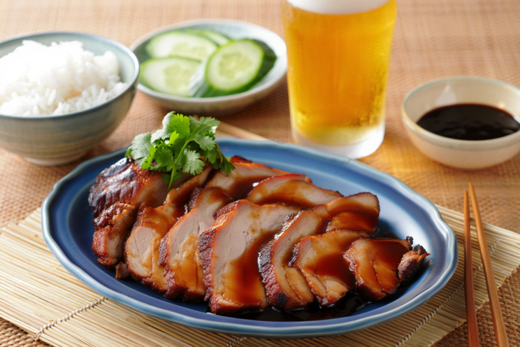 Aguja de cerdo marinada al estilo Muu Daeng tailandés