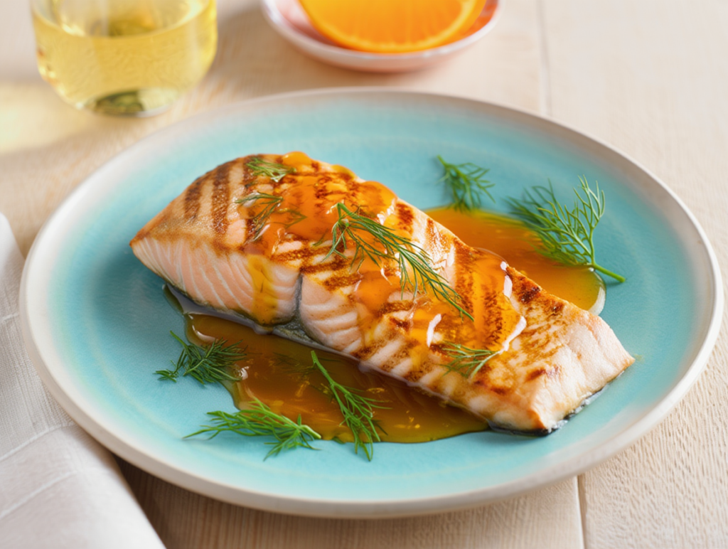 Salmón noruego con salsa de cítricos y eneldo