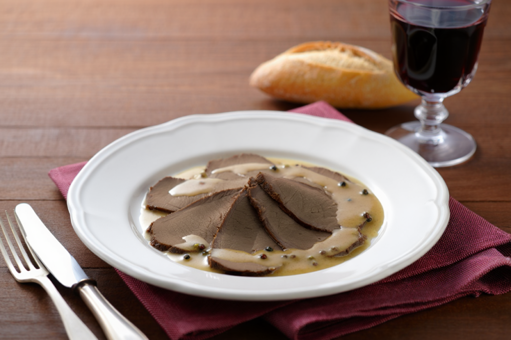 Ternera asada con salsa de pimienta negra