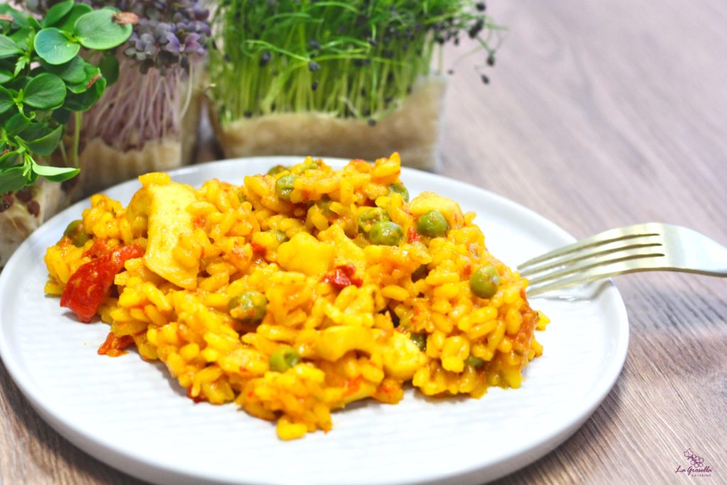 Arroz con calamar y pimientos