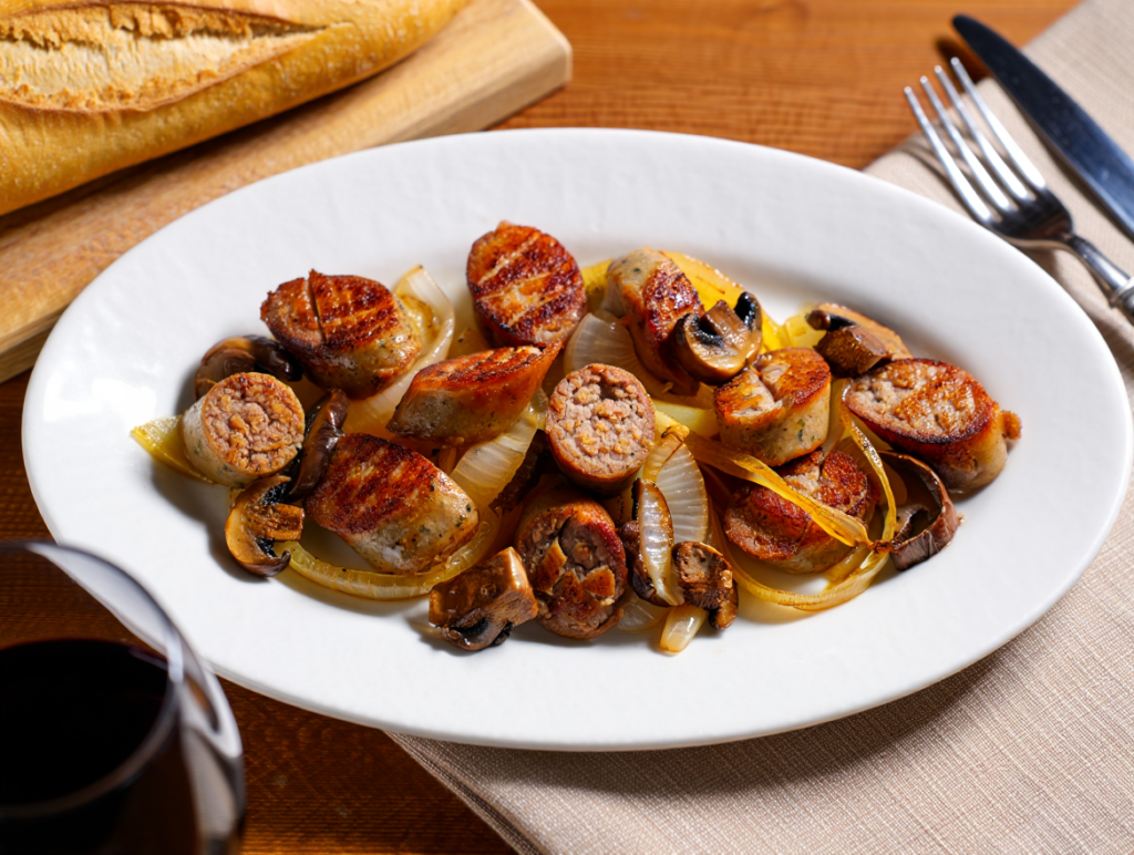 Butifarra con setas al Pedro Ximenez