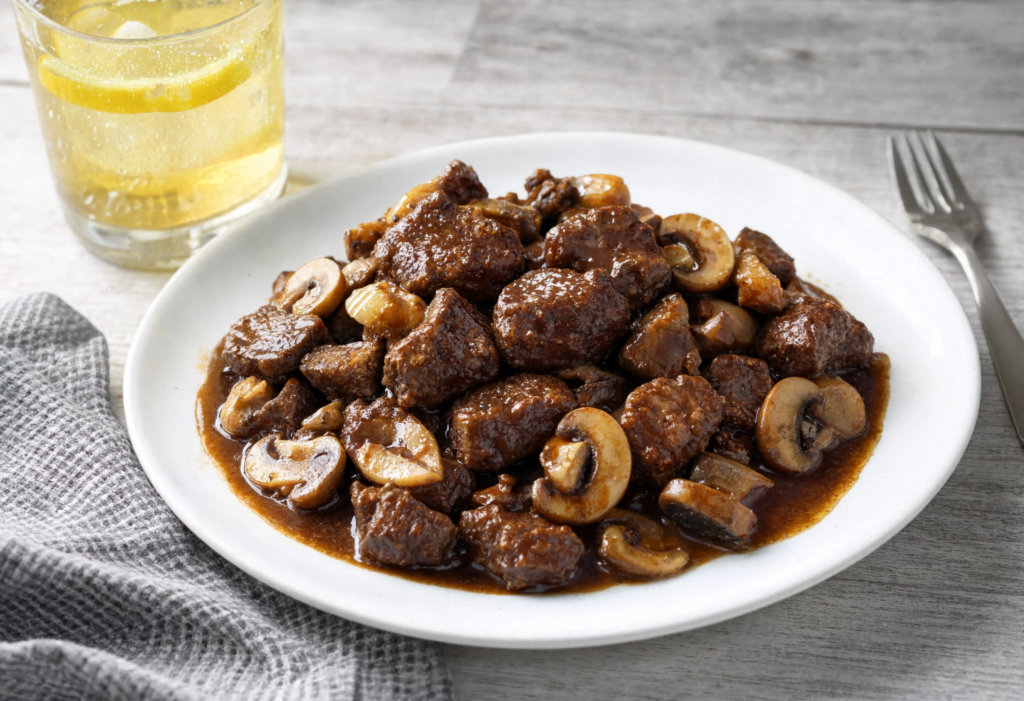Aguja de cerdo con setas y soja
