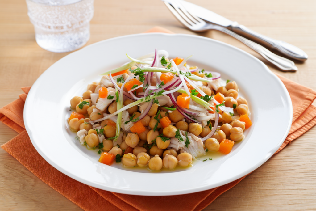 Ensalada de garbanzos con naranja y bacalao