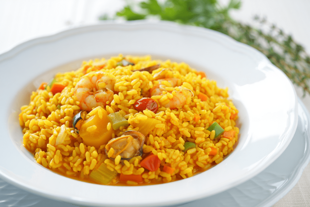 Arroz con marisco y verduras