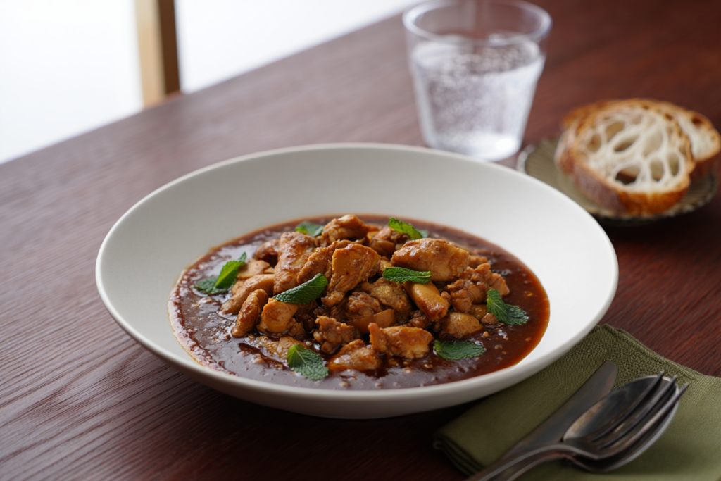 Ragú de pollo con tamarindo y hierbabuena