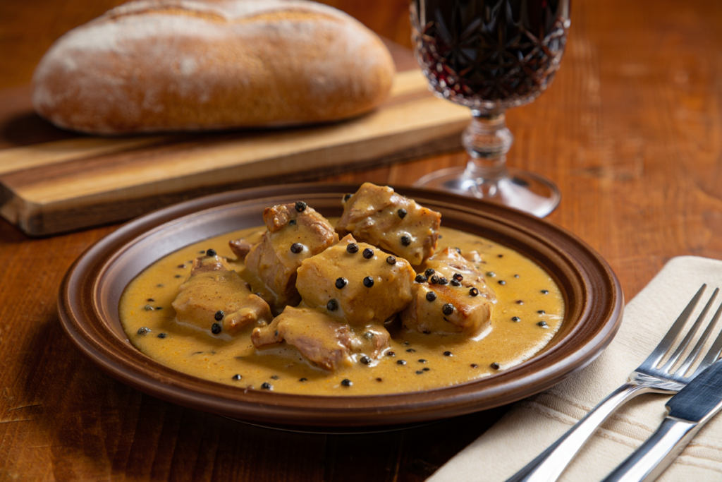 Puntas de solomillo de cerdo con salsa de pimienta