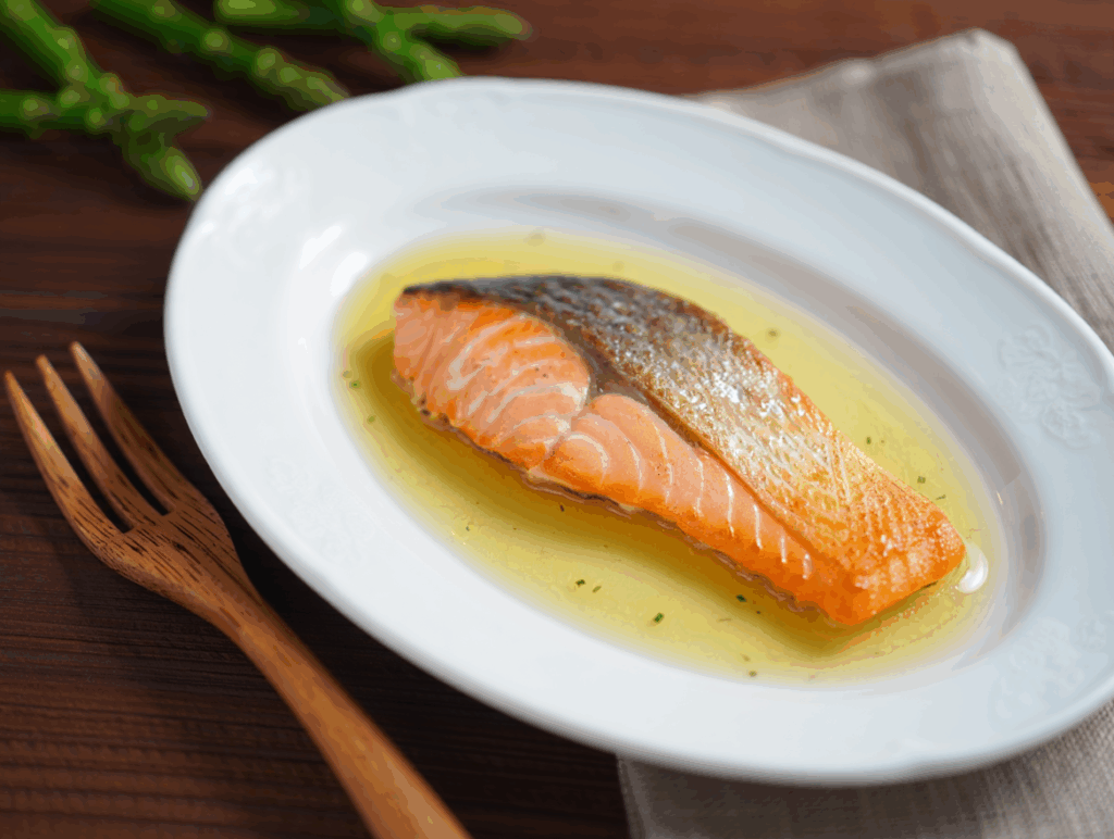 Salmón noruego con salsa menier y eneldo