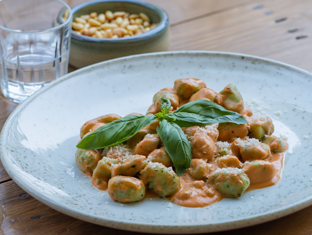 Ñoquis de patata y espinacas con salsa italiana