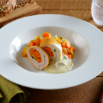Comida a domicilio - Rollitos de pollo al horno rellenos de zanahoria estofada