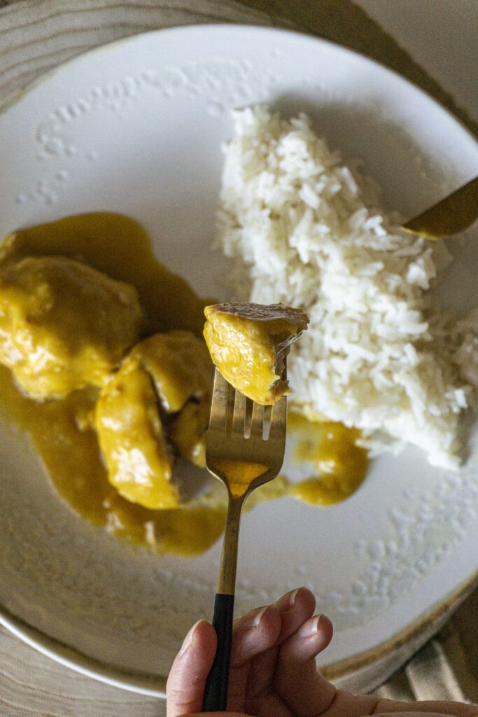 Albóndigas de pollo con salsa de calabaza y naranja