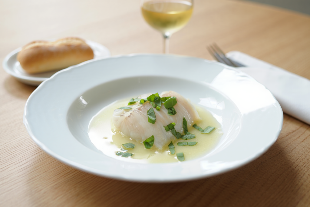 Palometa a la plancha con salsa de albahaca
