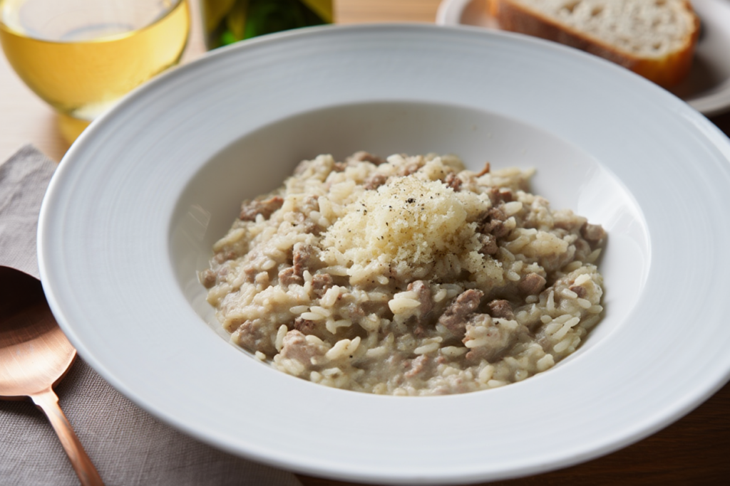 Arroz meloso al ragú blanco y parmesano