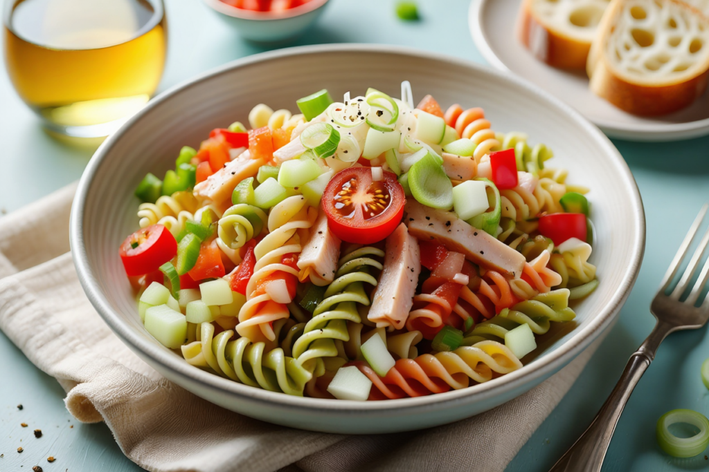 Ensalada de pasta con pavo y verduras