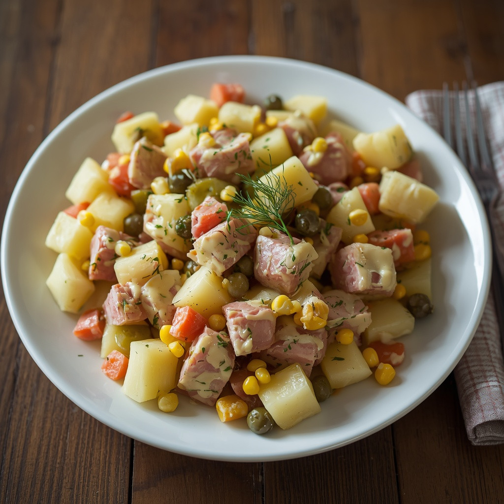 Ensalada de patatas al estilo alemán con lomo ahumado
