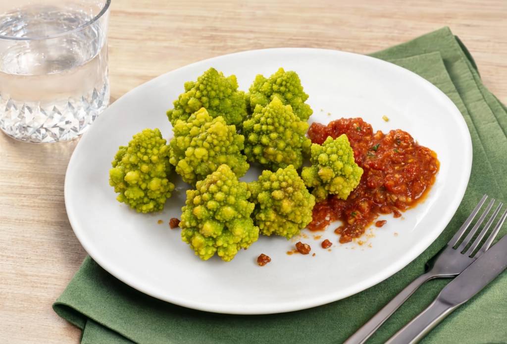 Romanesco con pesto rosso