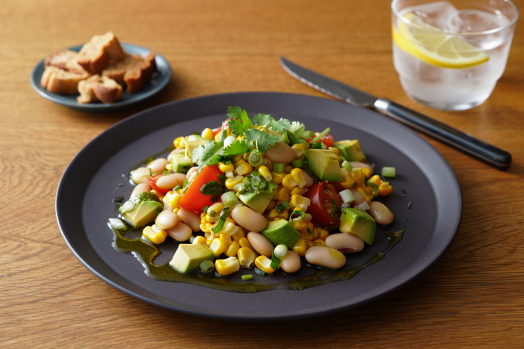 Ensalada de alubias blancas con aguacate y cilantro
