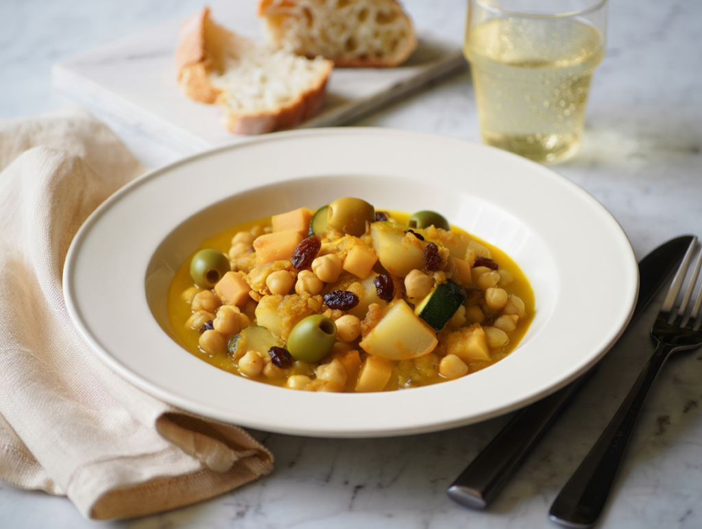 Curry de patatas con garbanzos y verduras