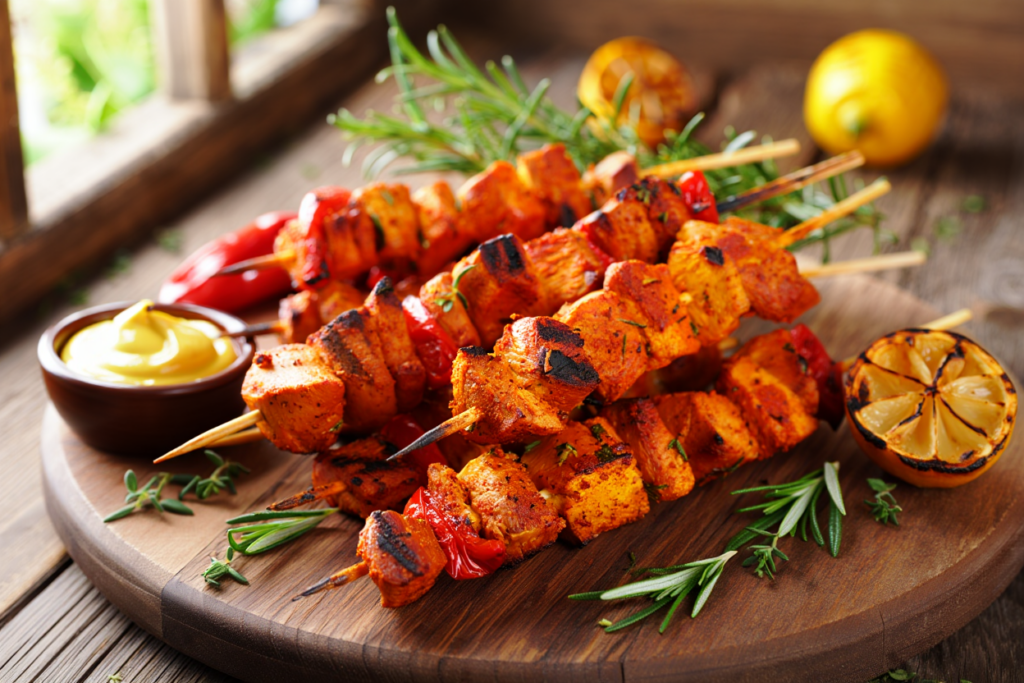 Pinchos morunos rojos de pollo