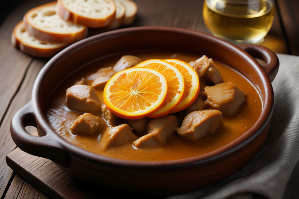Ragú de pavo a la naranja y mostaza a la antigua