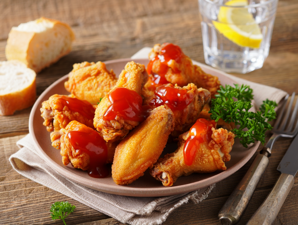 Alitas fritas con salsa agridulce