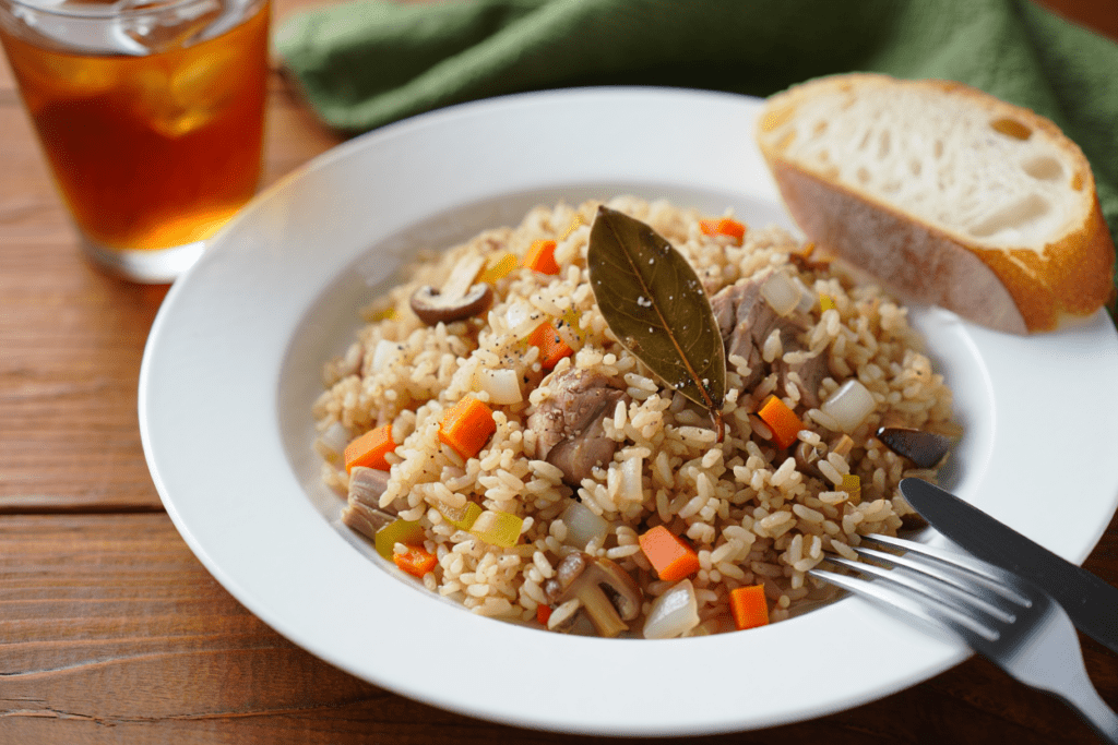 Arroz con cerdo y champiñones