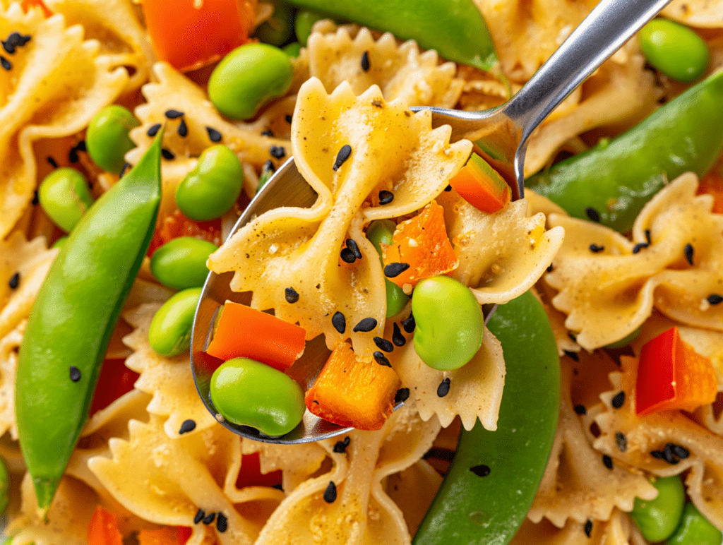Ensalada de pasta oriental con verduras al wok