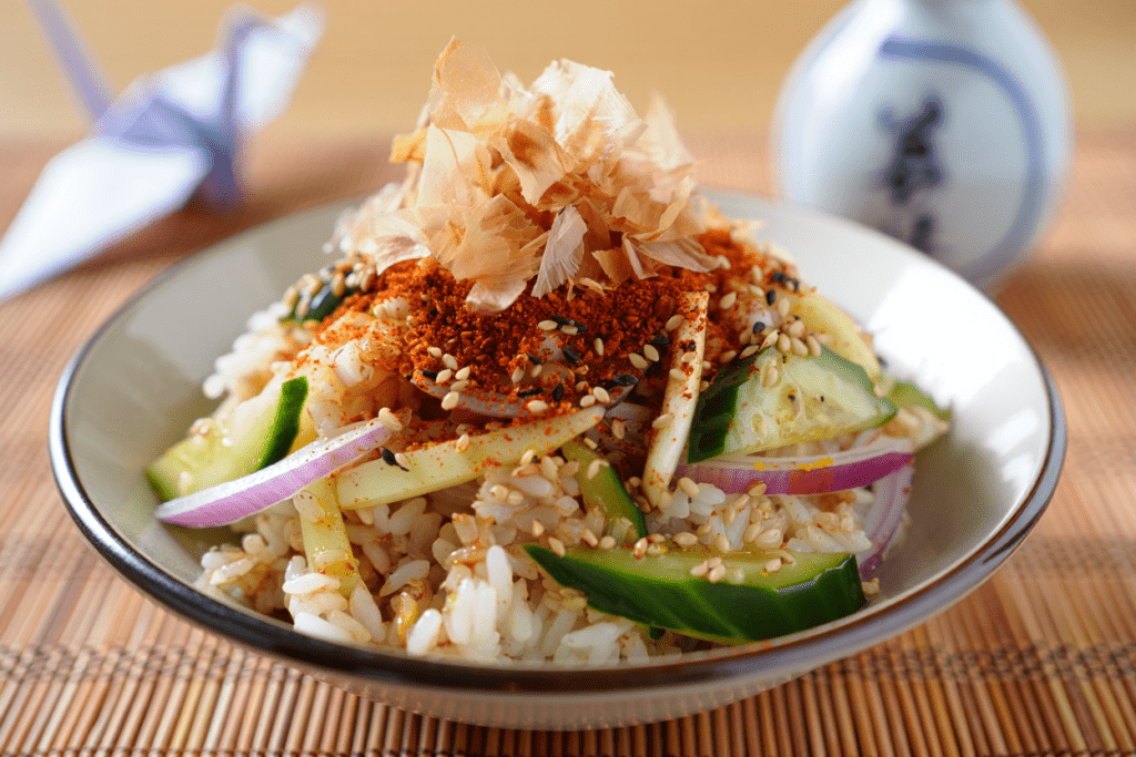 Ensalada nippona de arroz con shichimi y bonito deshidratado