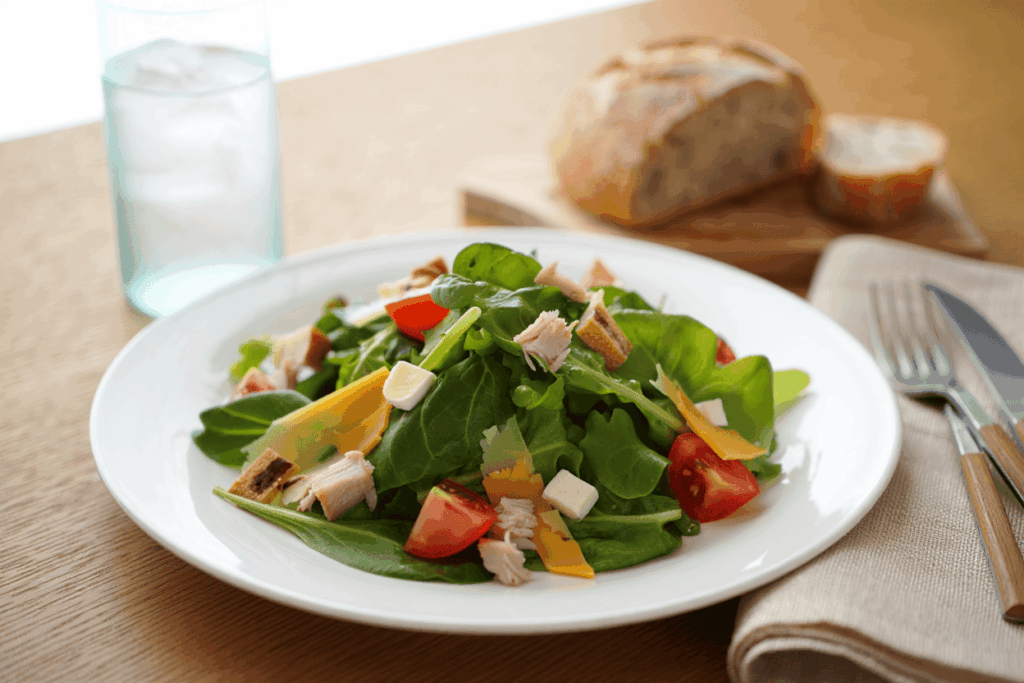 Ensalada verde con pavo y 3 quesos