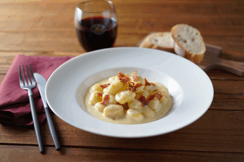 Ñoquis a la parmesana con guanciale
