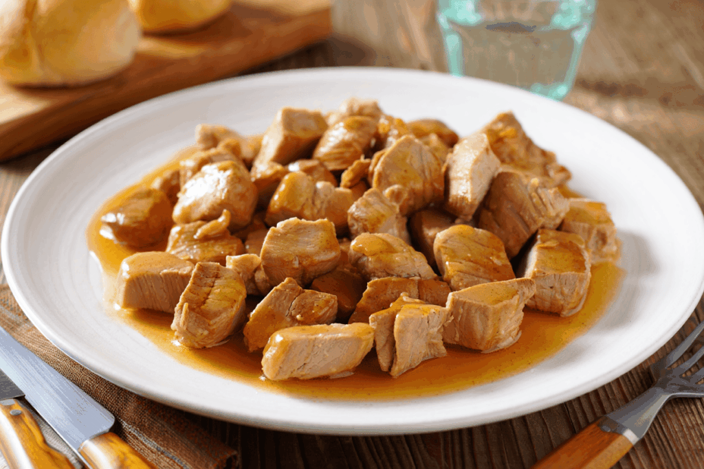 Puntas de solomillo de cerdo con salsa inglesa