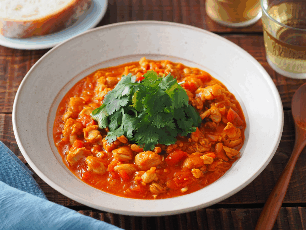 Ragú de pollo sureño con naranja y cilantro