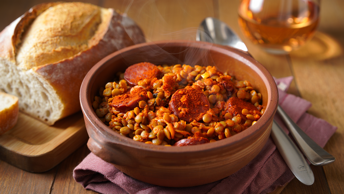 Cazuelita de lentejas con chorizo y pimentón ahumado