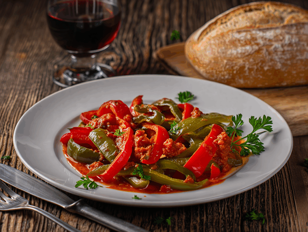 Pimientos con salsa de tomate confitado