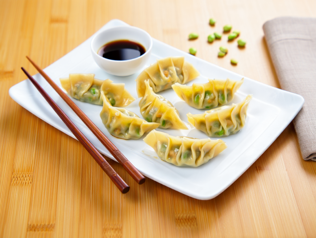 Gyozas de champiñones y semillas de edamame