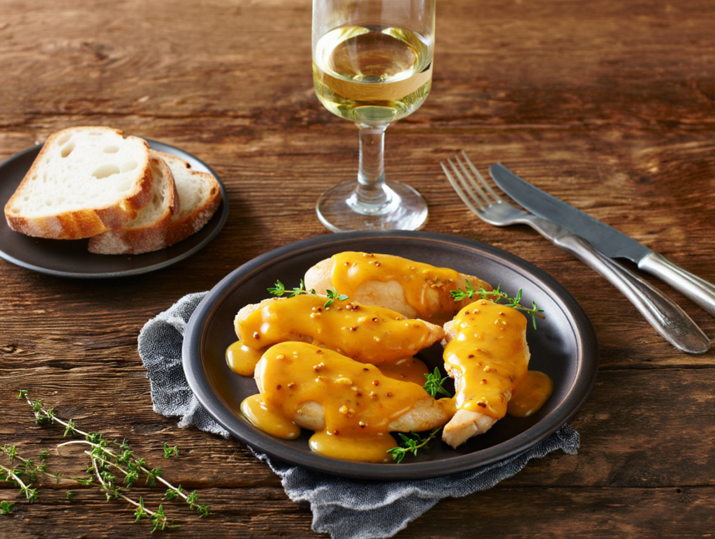 Solomillos de pollo con salsa de mostaza