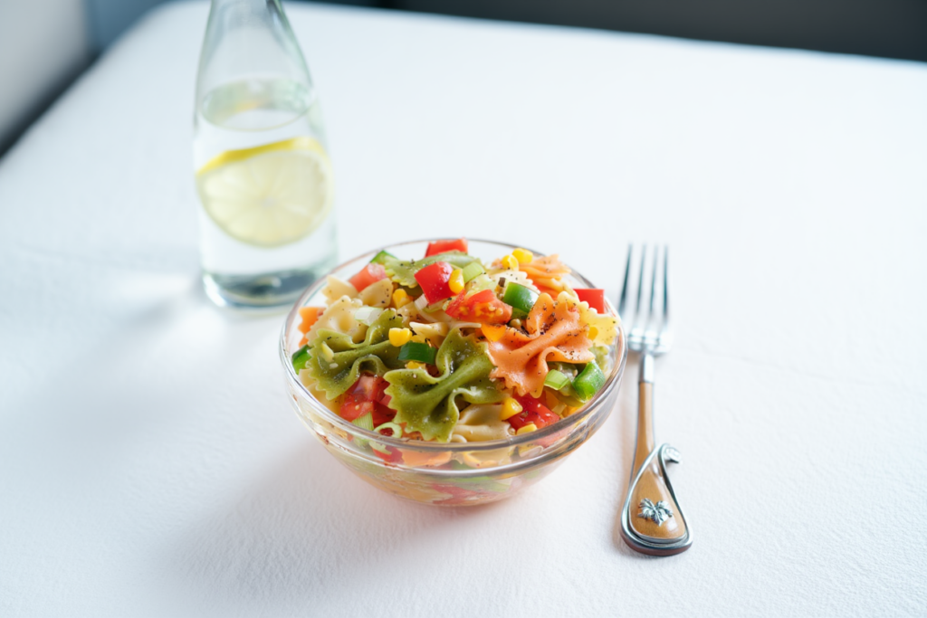 Ensalada de pasta vegana con verduras