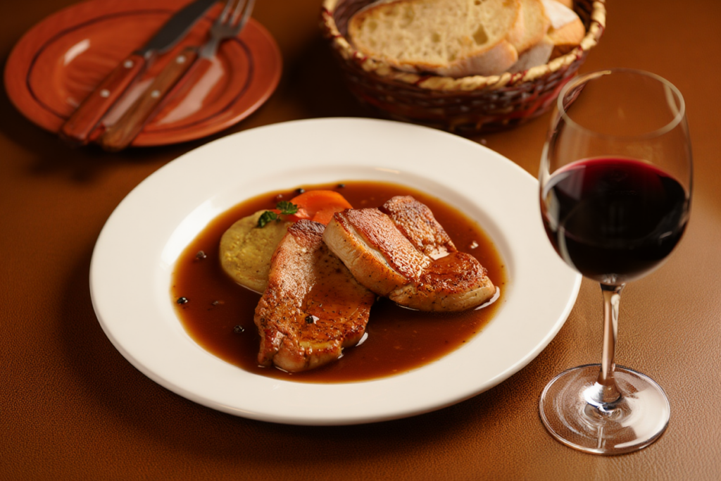 Filetes tiernos de aguja de cerdo al brandy