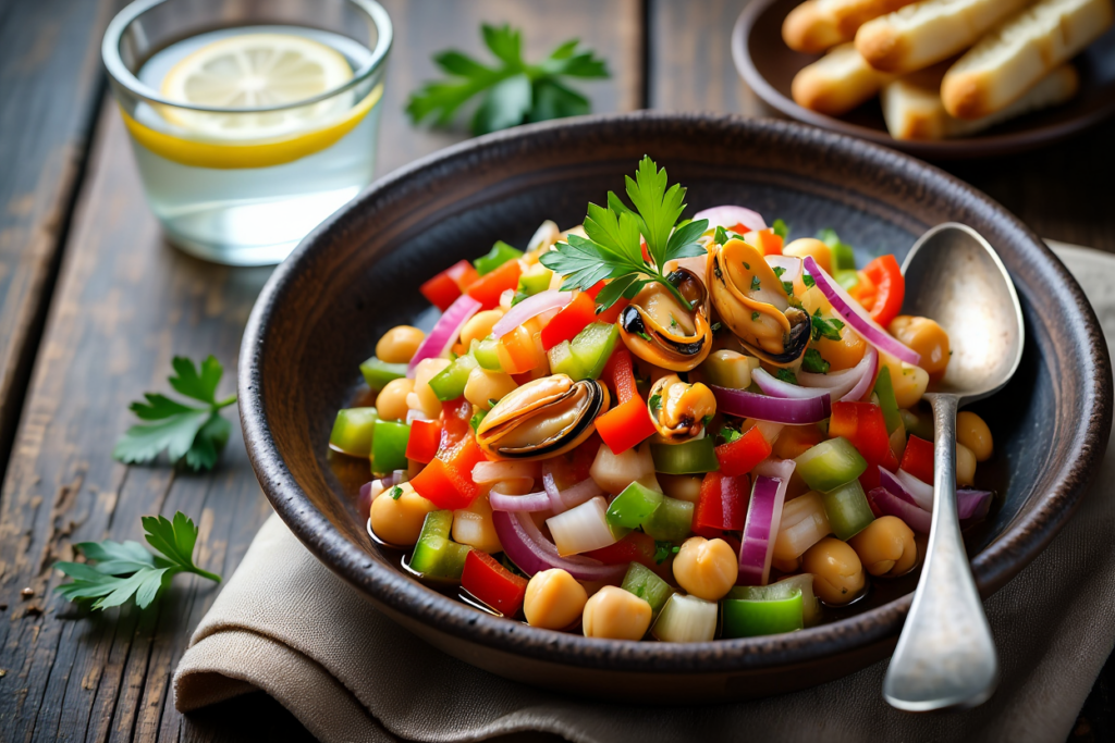 Ensalada de garbanzos con mejillones