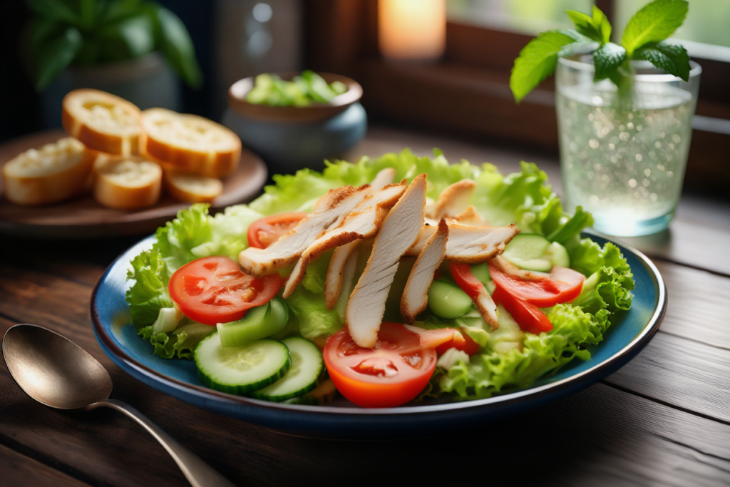 Ensalada iceberg con pollo kebab y apio