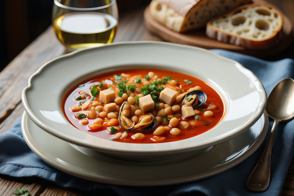 Potaje de alubias blancas con mero y mejillones